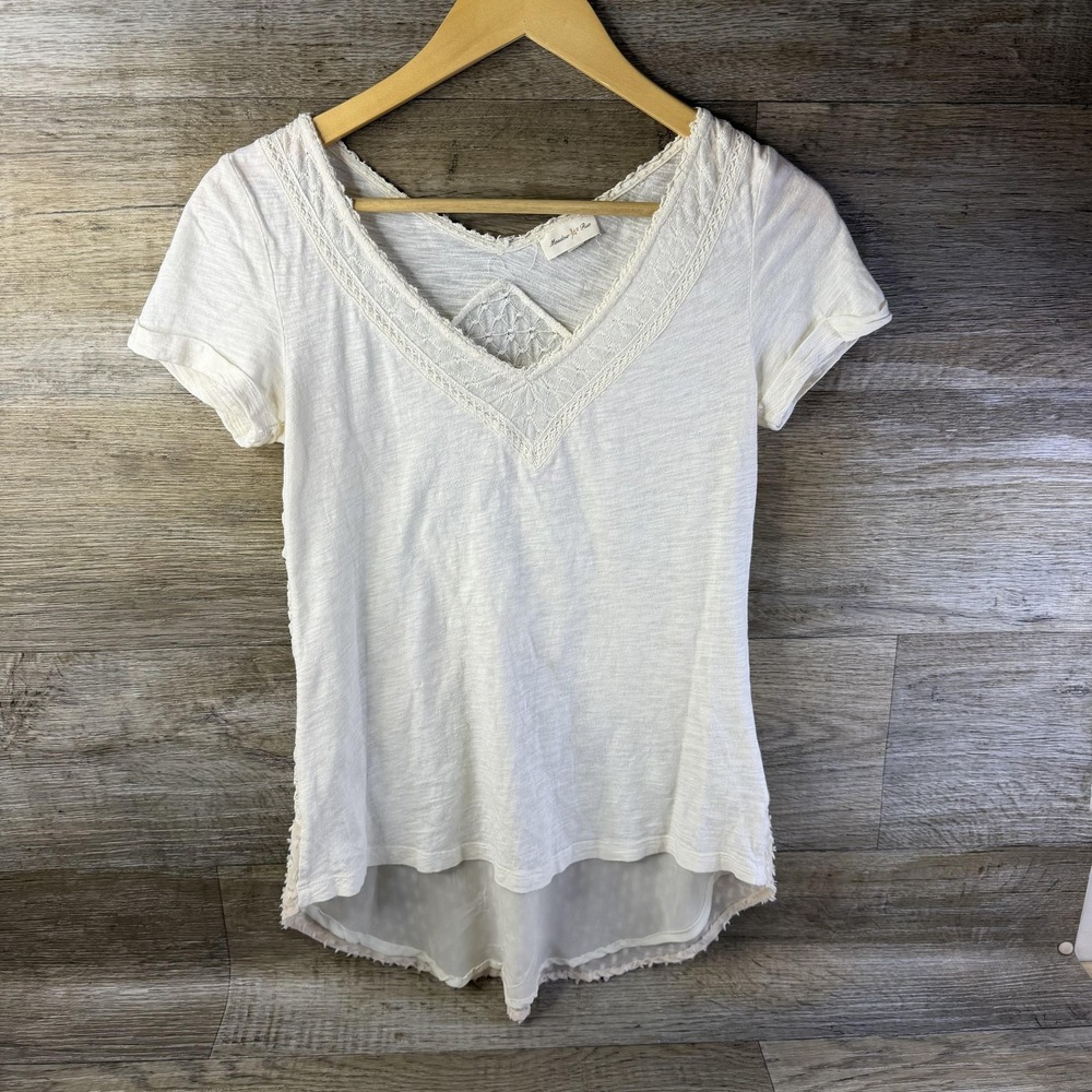 Anthropologie Meadow Rue Top Womens XS Blouse V-Neck Crochet Boho Hippie Lace